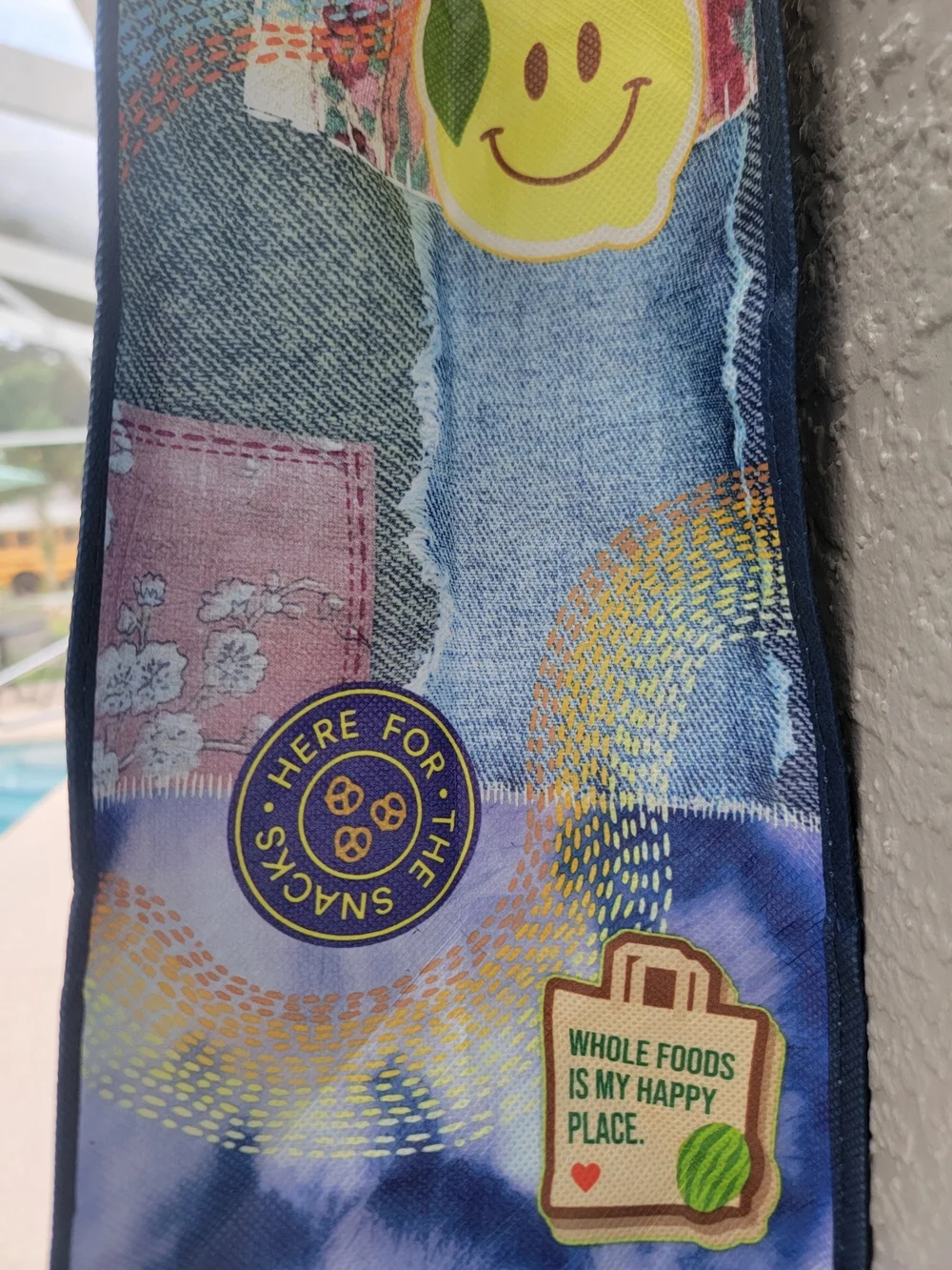 Whole Foods Denim Print Reusable Market Tote Bag Sustainable Grocery Carryall